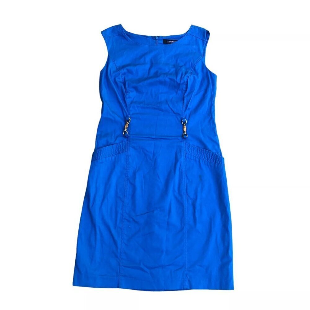 ELLEN TRACY Overall Dress Women's 10 Blue Sleeveless Cotton Blend​​​​